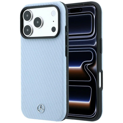 Husa Mercedes piele Semi Wrap Wood Effect Magsafe pentru iPhone 17 Pro Max / 18 Pro Max - Albastru