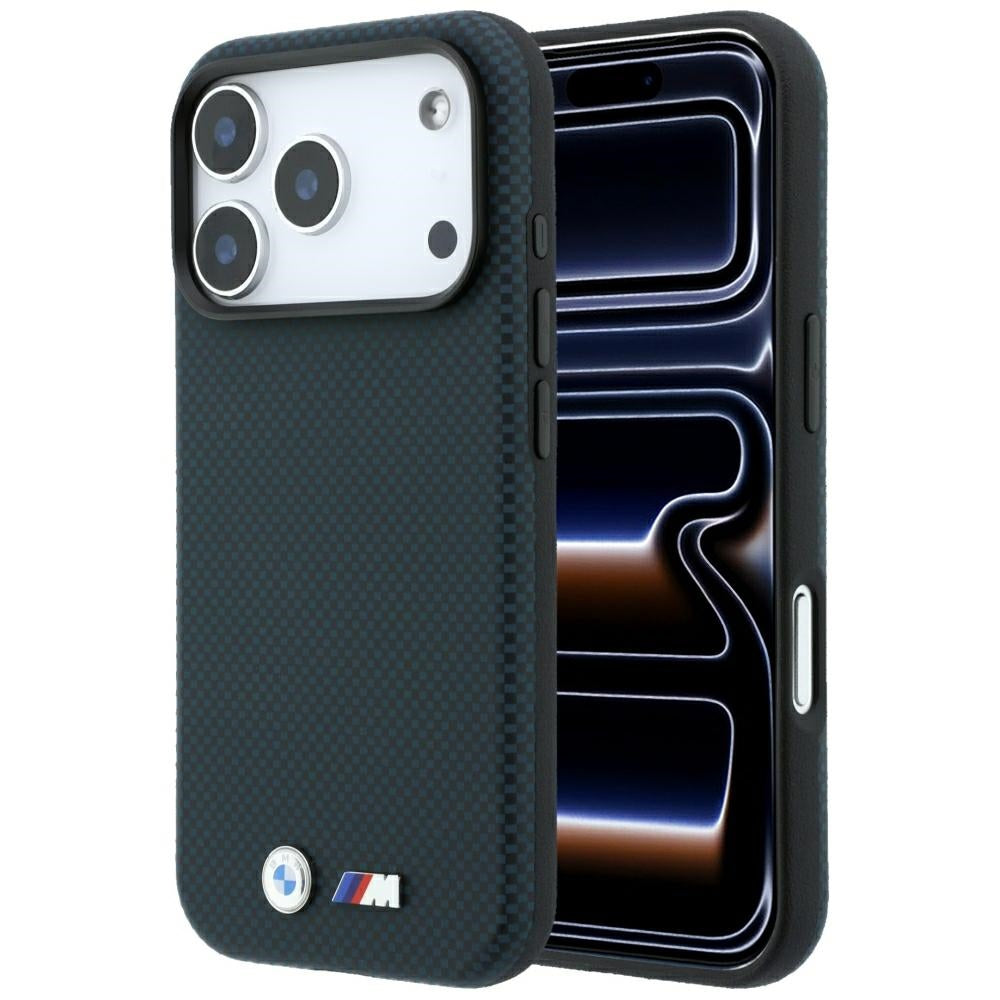 Husa BMW M Quadrille Kevlar Metal Logo Magsafe pentru iPhone 17 Pro / 18 Pro - Bleumarin
