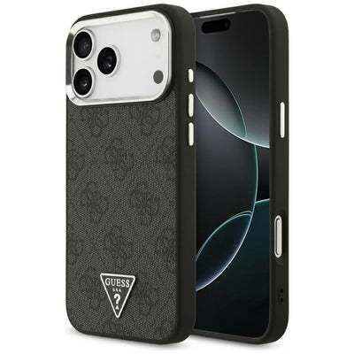 Husa Guess 4G Triangle Logo Magsafe pentru iPhone 17 Pro Max / 18 Pro Max - Negru & Argintiu