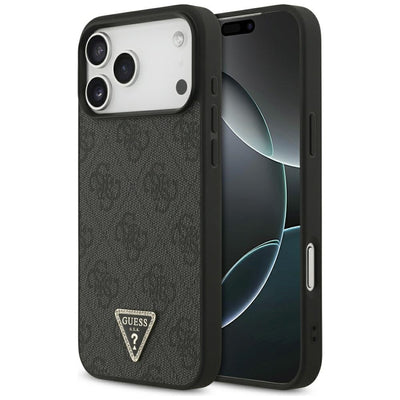 Husa Guess piele 4G Triangle Strass Magsafe pentru iPhone 17 Pro Max / 18 Pro Max - Negru