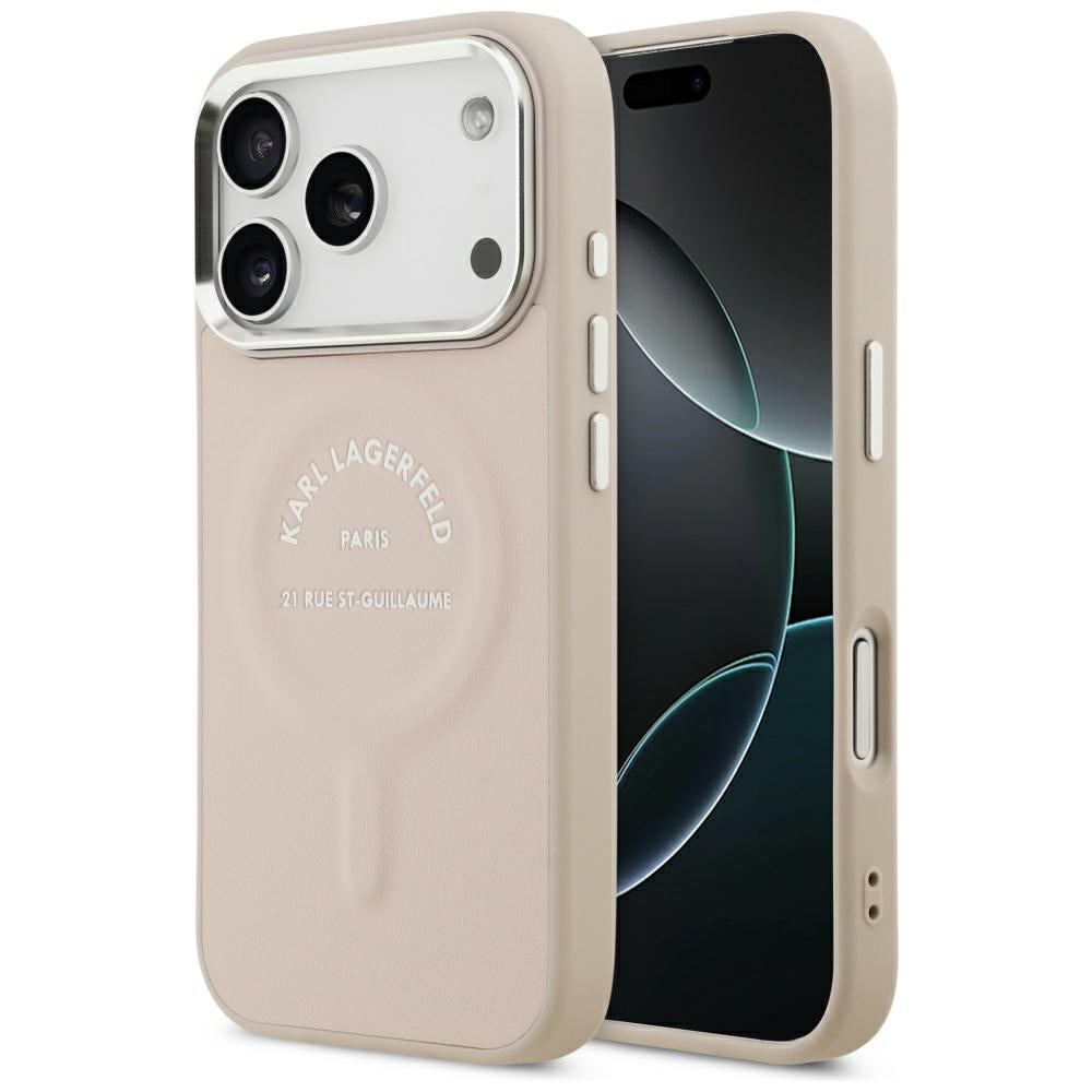 Husa Karl Lagerfeld Embossed Open Ring RSG Logo Magsafe pentru iPhone 17 Pro / 18 Pro - Roz