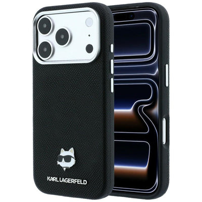 Husa Karl Lagerfeld Grained Choupette Head Metal Magsafe pentru iPhone 17 Pro / 18 Pro - Negru
