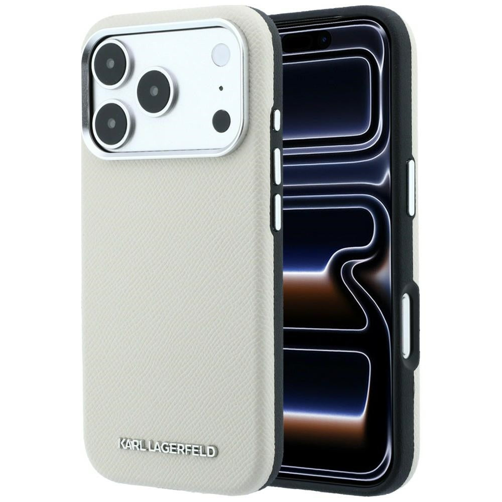 Husa Karl Lagerfeld Grained Elongated Logo Magsafe pentru iPhone 17 Pro Max / 18 Pro Max - Bej