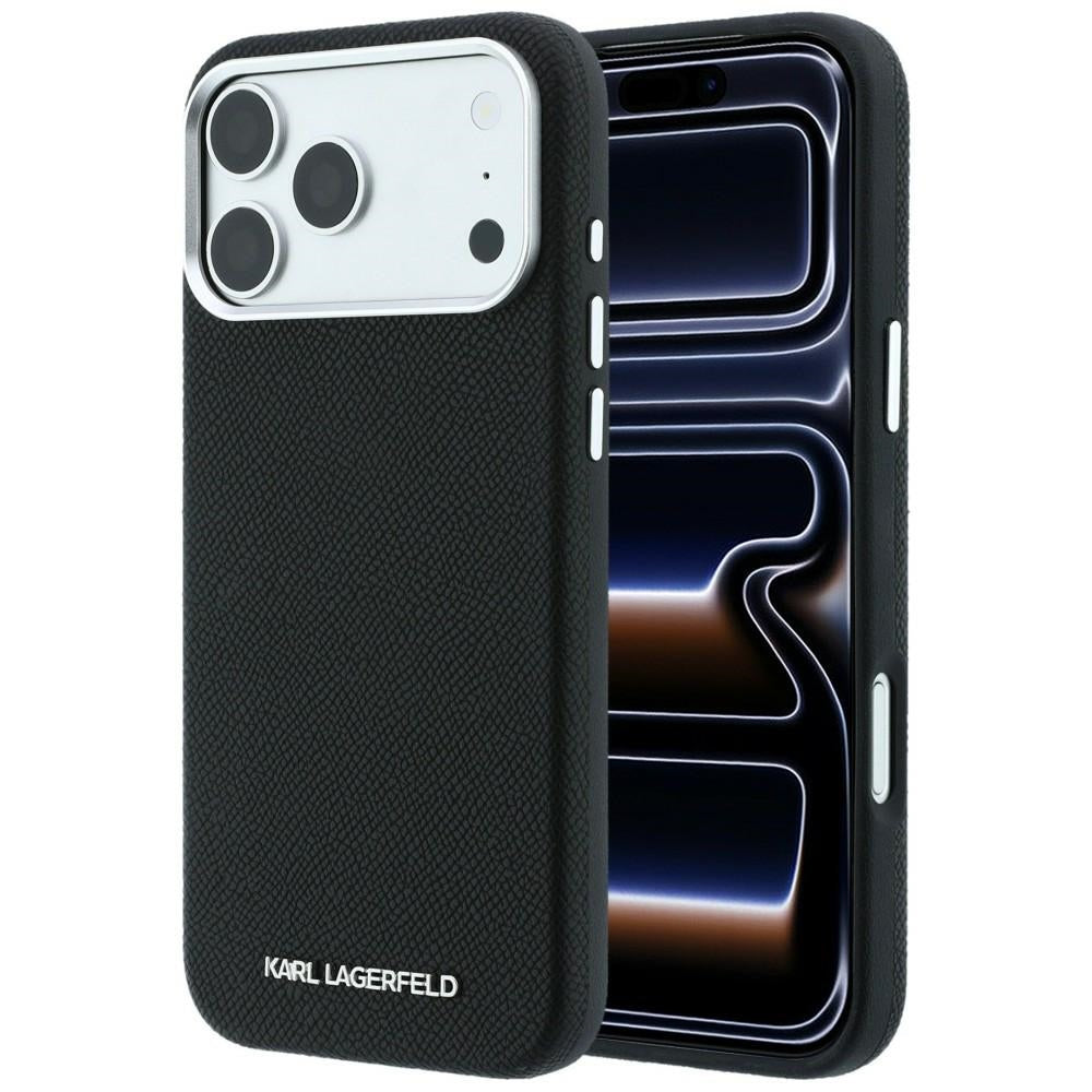 Husa Karl Lagerfeld Grained Elongated Logo Magsafe pentru iPhone 17 Pro Max / 18 Pro Max - Negru