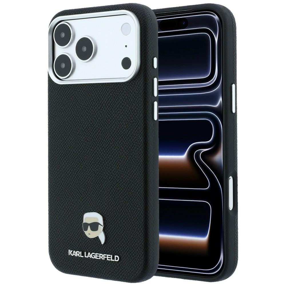 Husa Karl Lagerfeld Grained Karl Head Metal Magsafe pentru iPhone 18 Pro Max / 17 Pro Max - Negru