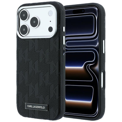 Husa Karl Lagerfeld Grained Mono Resin Logo Magsafe pentru iPhone 17 Pro Max / 18 Pro Max - Negru
