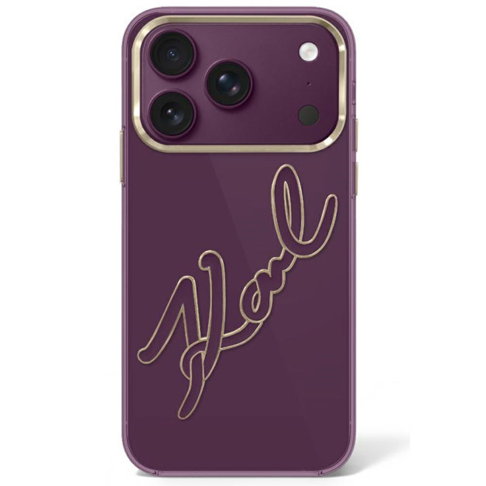 Husa Karl Lagerfeld IML Big Signature Resin Metal Frame pentru iPhone 17 Pro Max / 18 Pro Max - Burgundy
