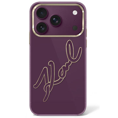 Husa Karl Lagerfeld IML Big Signature Resin Metal Frame pentru iPhone 17 Pro Max / 18 Pro Max - Burgundy