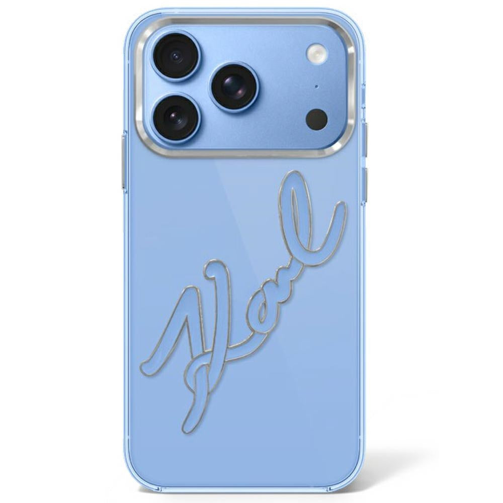 Husa Karl Lagerfeld IML Big Signature Resin Metal Frame pentru iPhone 17 Pro Max / 18 Pro Max - Albastru