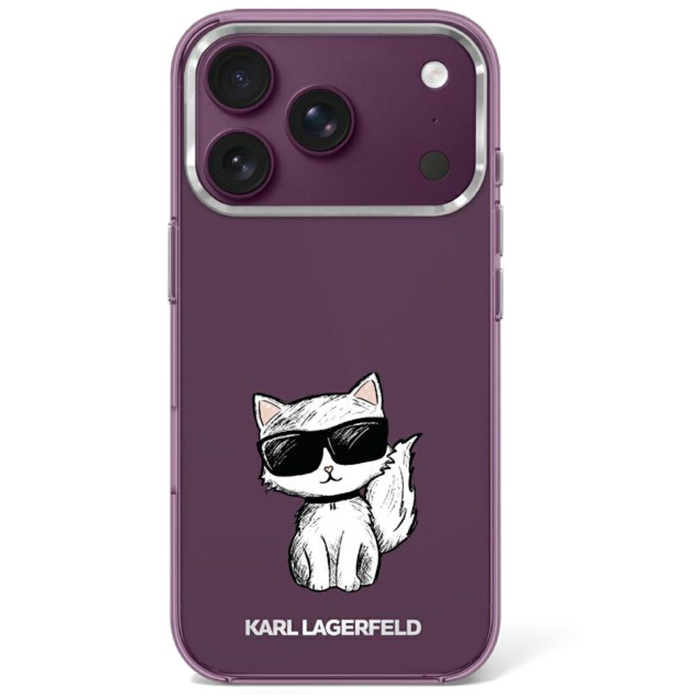 Husa Karl Lagerfeld IML Choupette Body Sketch Print Magsafe pentru iPhone 17 Pro / 18 Pro - Burgundy