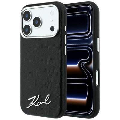 Husa Karl Lagerfeld Saffiano Small Script Metal Logo Magsafe pentru iPhone 17 Pro Max / 18 Pro Max - Negru