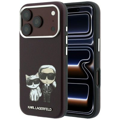 Husa Karl Lagerfeld Smooth Karl & Choupette Bodies Sketch Magsafe pentru iPhone 18 Pro / 17 Pro - Burgundy