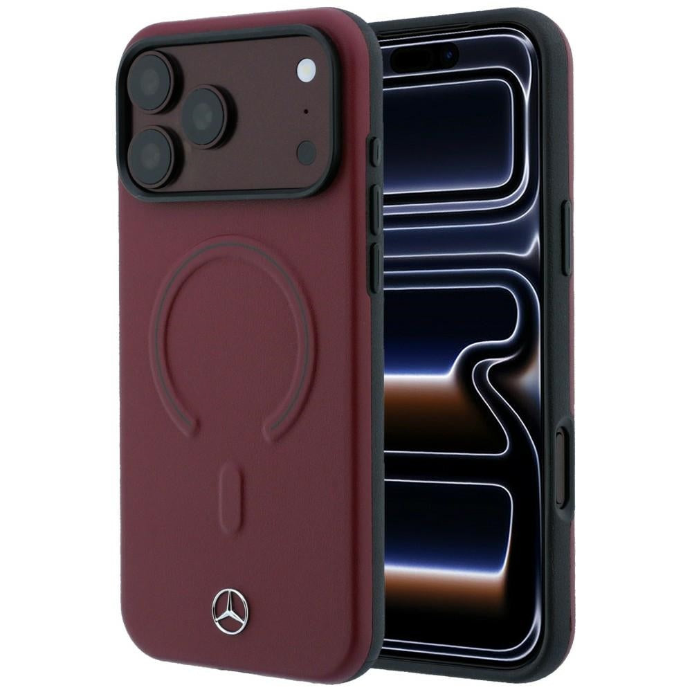 Husa Mercedes piele 3D Magsafe pentru iPhone 18 Pro / 17 Pro - Burgundy