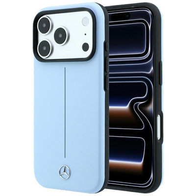 Husa Mercedes piele Semi Wrap Iconic Line Magsafe pentru iPhone 18 Pro Max / 17 Pro Max - Albastru
