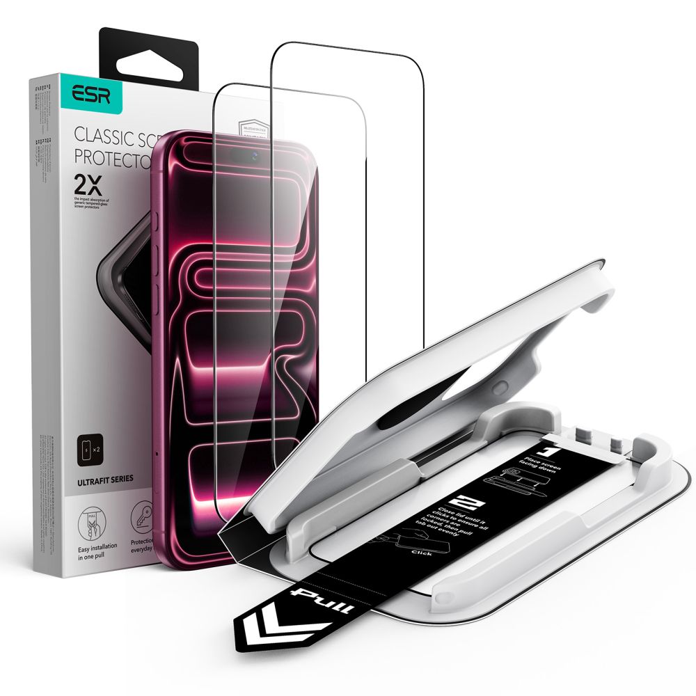 Folie ESR Ultrafit Classic 2-Pack sticla pentru iPhone 18 Pro Max / 17 Pro Max - Negru