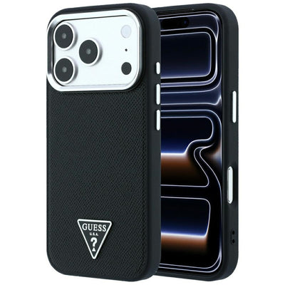 Husa Guess Grained Triangle Logo Magsafe pentru iPhone 17 Pro Max / 18 Pro Max - Negru