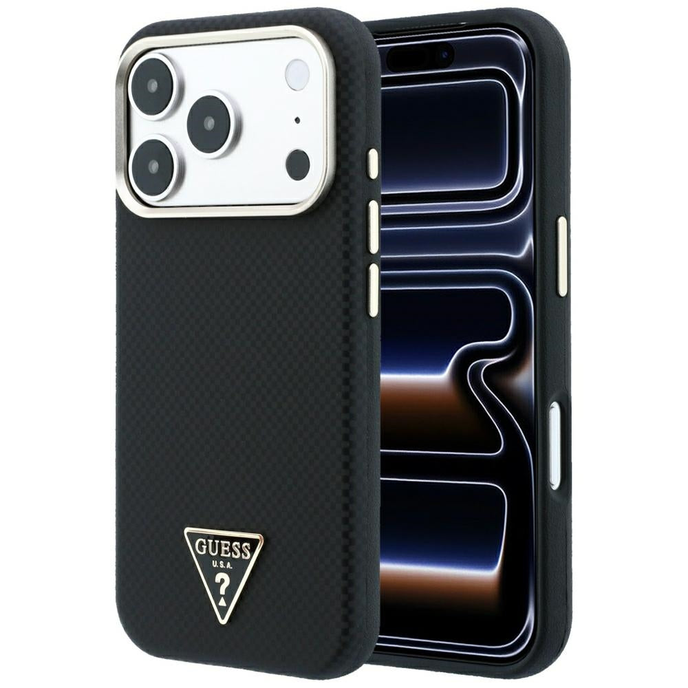 Husa Guess Kevlar Triangle Logo Magsafe pentru iPhone 17 Pro / 18 Pro - Negru