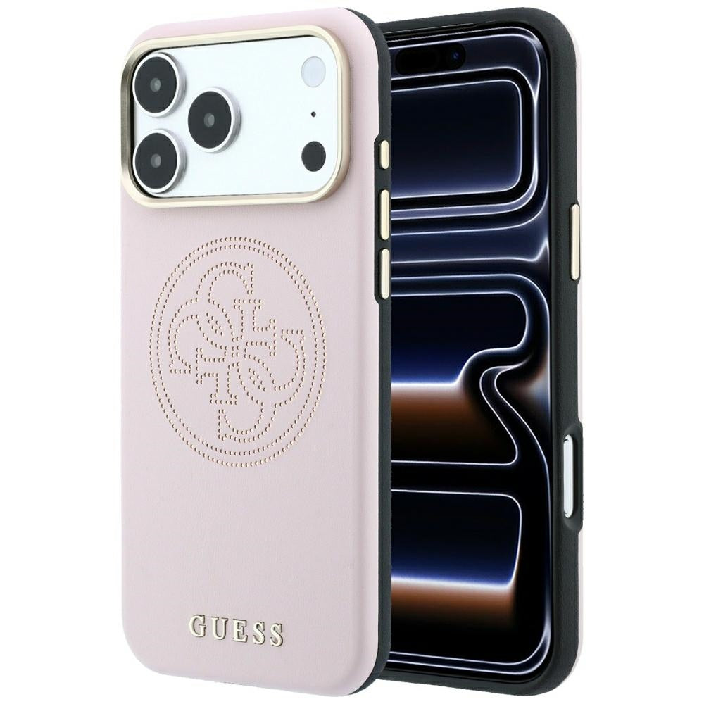 Husa Guess Perforated 4G Auriu Logo Magsafe pentru iPhone 17 Pro / 18 Pro - Roz