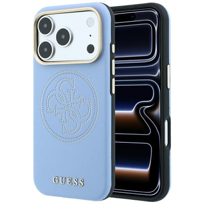 Husa Guess Perforated 4G Auriu Logo Magsafe pentru iPhone 18 Pro Max / 17 Pro Max - Albastru deschis