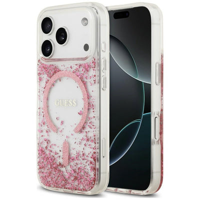 Husa Guess Resin Bottom Glitter Magsafe pentru iPhone 18 Pro / 17 Pro - Roz