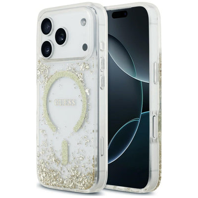 Husa Guess Resin Bottom Glitter Magsafe pentru iPhone 18 Pro / 17 Pro - Auriu