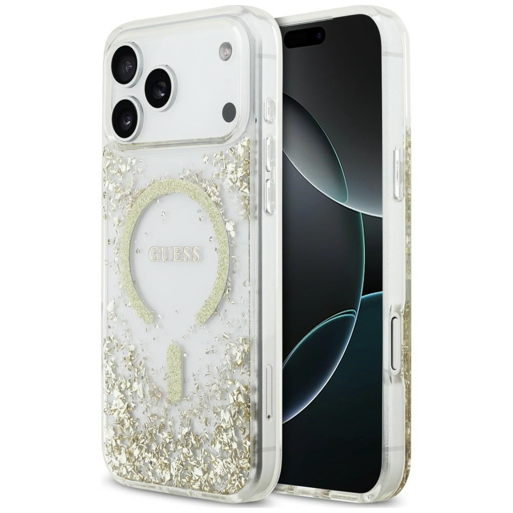 Husa Guess Resin Bottom Glitter Magsafe pentru iPhone 18 Pro Max / 17 Pro Max - Auriu