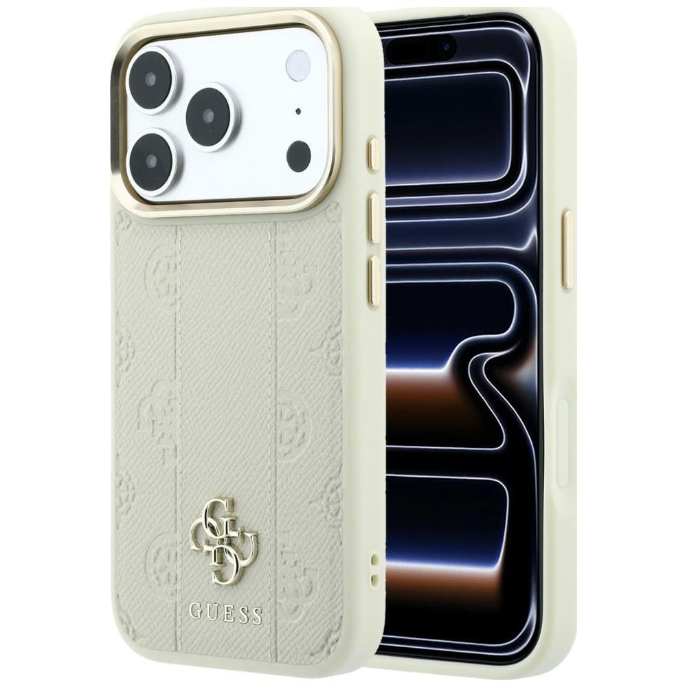 Husa Guess Stripe Peony 4G Logo Magsafe pentru iPhone 18 Pro Max / 17 Pro Max - Bej