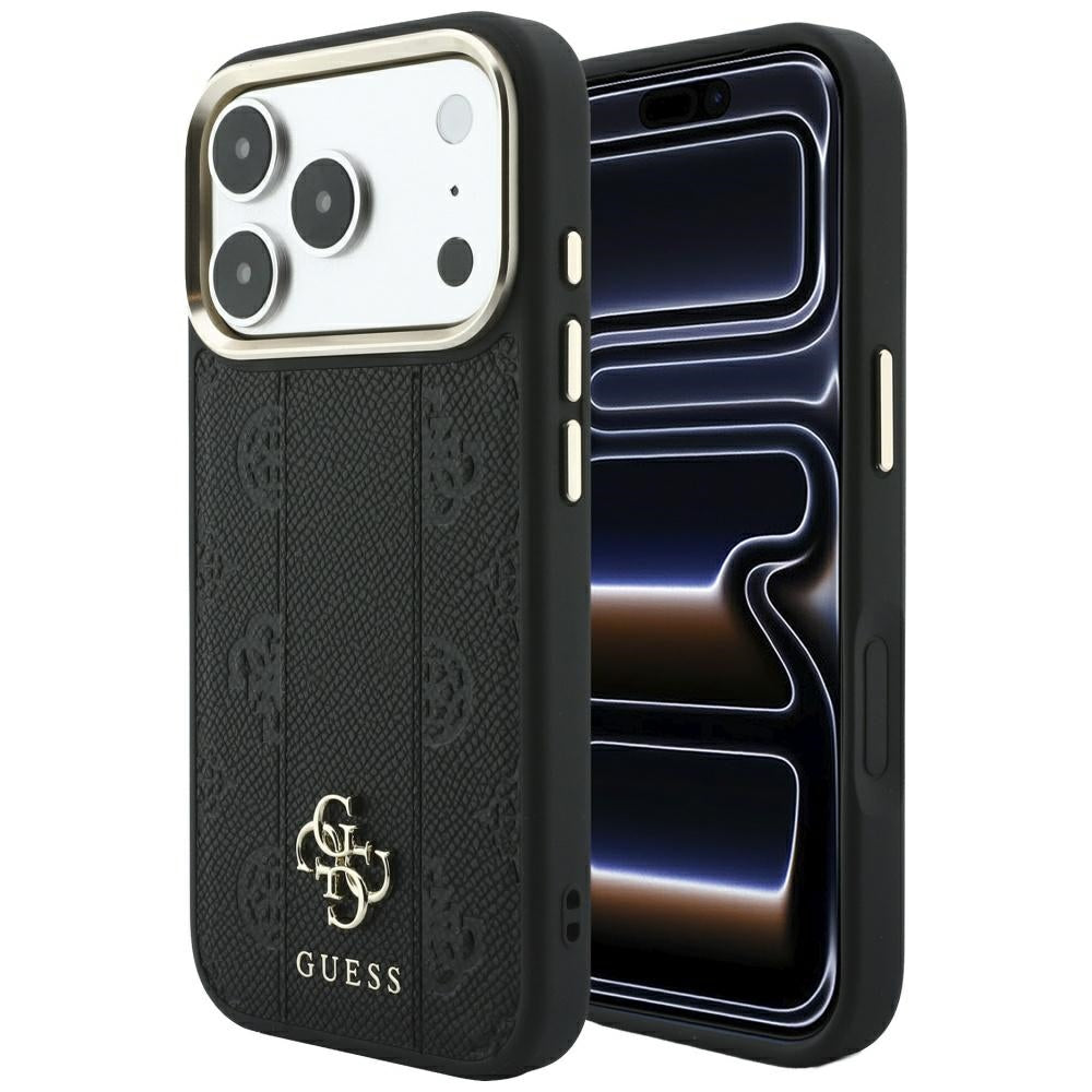 Husa Guess Stripe Peony 4G Logo Magsafe pentru iPhone 17 Pro Max / 18 Pro Max - Negru