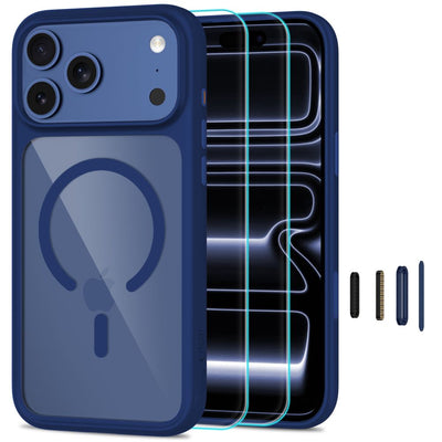 Folie Tech-protect Magone Magsafe CC Husa + sticla 2-Pack pentru iPhone 18 Pro Max / 17 Pro Max - Transparent Bleumarin