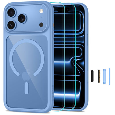 Folie Tech-protect Magone CC Magsafe Husa + sticla 2-Pack pentru iPhone 18 Pro Max / 17 Pro Max - Transparent Albastru