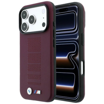 Husa BMW M Albastru Perfo Metal Logo Magsafe pentru iPhone 18 Pro / 17 Pro - Burgundy