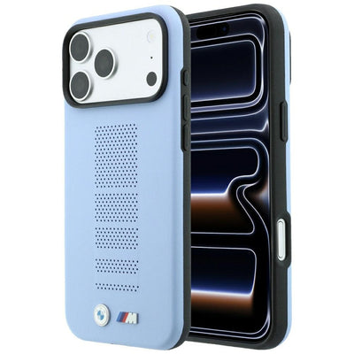 Husa BMW M Albastru Perfo Metal Logo Magsafe pentru iPhone 18 Pro / 17 Pro - Albastru