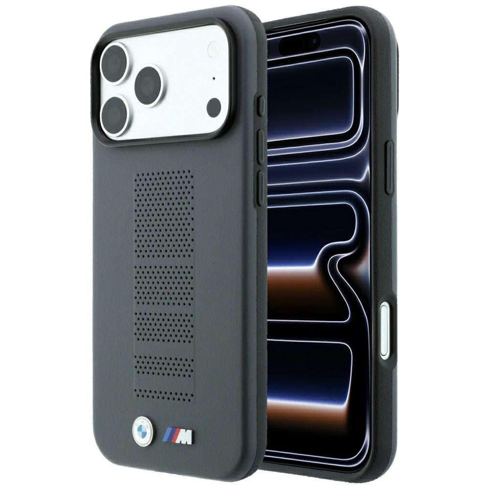 Husa BMW M Albastru Perfo Metal Logo Magsafe pentru iPhone 18 Pro / 17 Pro - Gri