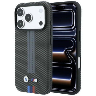 Husa BMW M Quadrille Kevlar Tricolor Print Lines Magsafe pentru iPhone 18 Pro / 17 Pro - Gri inchis