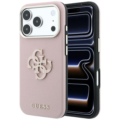 Husa Guess Grained & Big Resin Logo pentru iPhone 18 Pro Max / 17 Pro Max - Roz