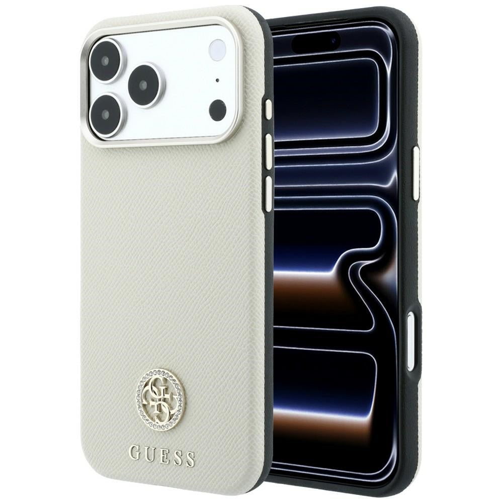 Husa Guess Grained Round Strass Logo Magsafe pentru iPhone 18 Pro Max / 17 Pro Max - Bej
