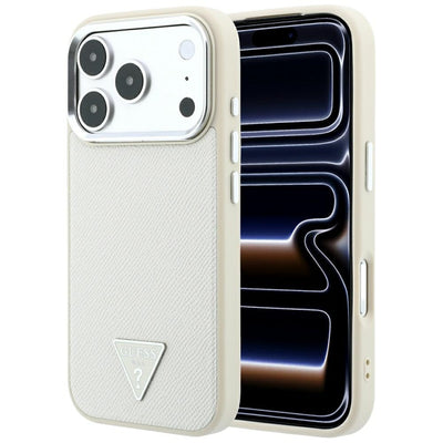 Husa Guess Grained Triangle Logo Magsafe pentru iPhone 18 Pro / 17 Pro - Bej