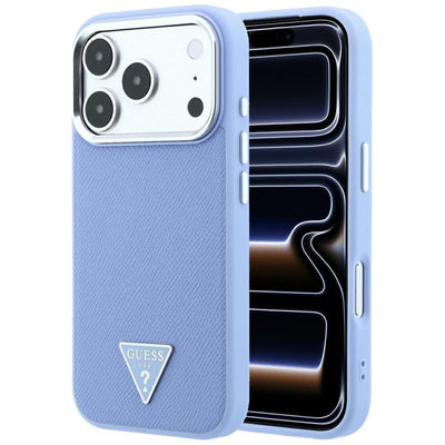 Husa Guess Grained Triangle Logo Magsafe pentru iPhone 18 Pro Max / 17 Pro Max - Albastru