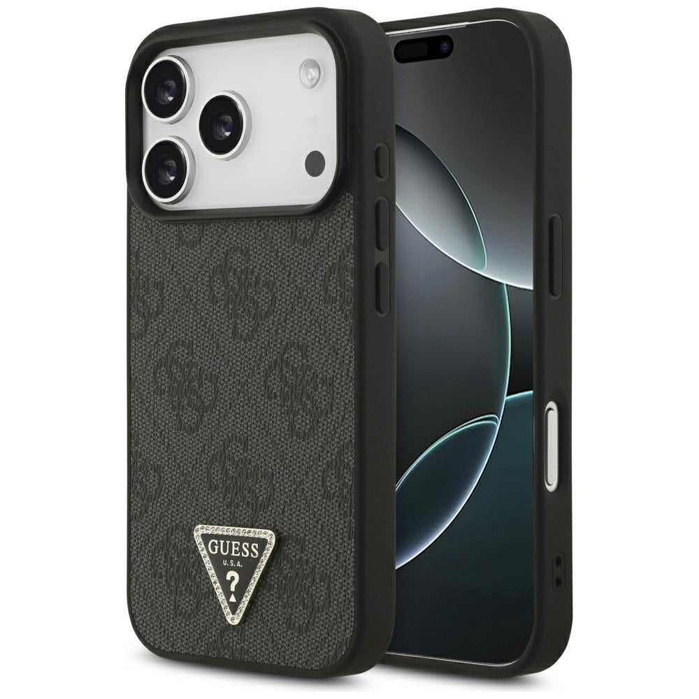 Husa Guess piele 4G Triangle Strass Magsafe pentru iPhone 18 Pro / 17 Pro - Negru