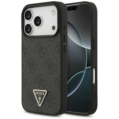 Husa Guess piele 4G Triangle Strass Magsafe pentru iPhone 18 Pro / 17 Pro - Negru