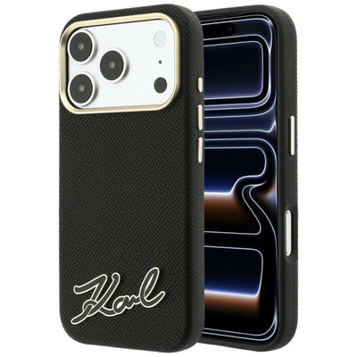 Husa Karl Lagerfeld Grained cu Resin Signature Logo Magsafe pentru iPhone 18 Pro / 17 Pro - Negru