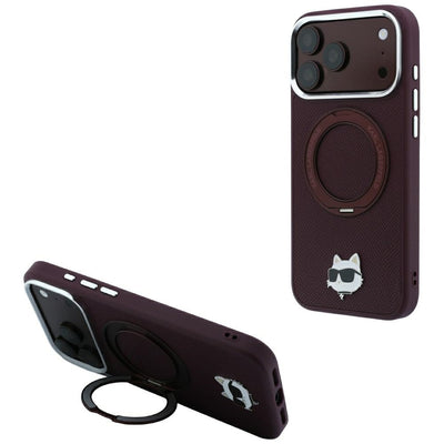 Husa Karl Lagerfeld cu Ring Stand 360 Choupette Head Pin Magsafe pentru iPhone 18 Pro / 17 Pro - Burgundy