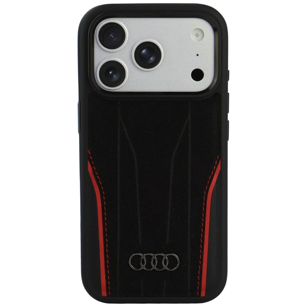 Husa Audi R8 Genuine piele Magsafe pentru iPhone 18 Pro / 17 Pro - Negru si Rosu