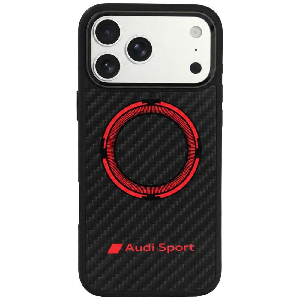 Husa Audi RSQ Carbon Fiber Sport Rosu Circle Magsafe pentru iPhone 18 Pro Max / 17 Pro Max - Negru