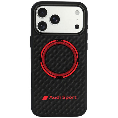 Husa Audi RSQ Carbon Fiber Sport Rosu Circle Magsafe pentru iPhone 18 Pro Max / 17 Pro Max - Negru