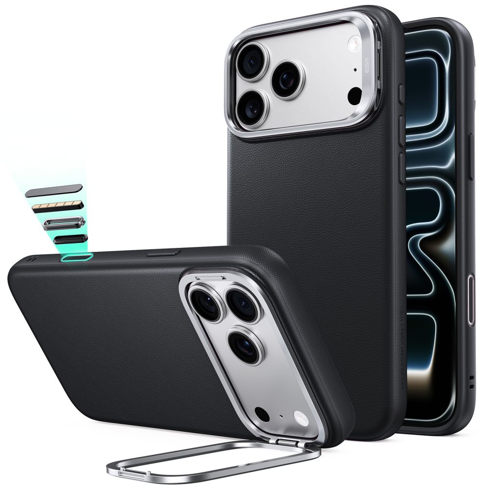Husa ESR piele Kickstand Magsafe pentru iPhone 18 Pro / 17 Pro - Negru