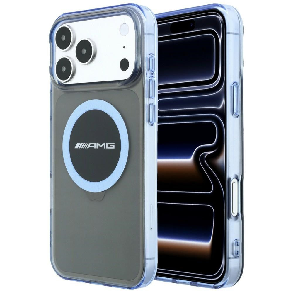 Husa Mercedes AMG IML Transparent Bicolor Block Magsafe pentru iPhone 18 Pro Max / 17 Pro Max - Negru si Albastru