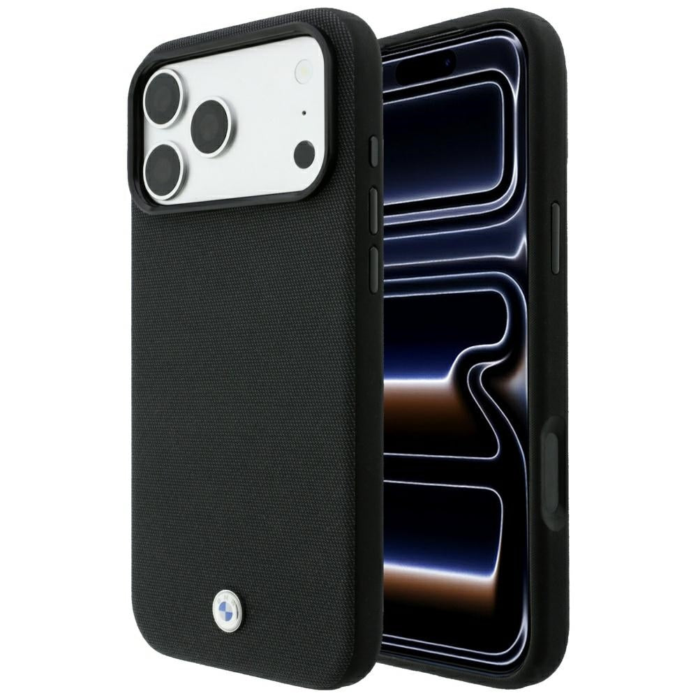 Husa BMW Kevlar Metal Logo Magsafe pentru iPhone 18 Pro Max / 17 Pro Max - Negru