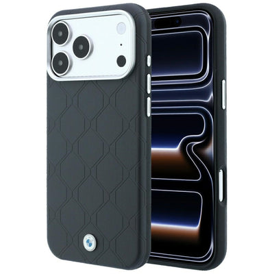 Husa BMW Sign Deboss Quilted Metal Logo Magsafe pentru iPhone 18 Pro / 17 Pro - Gri inchis