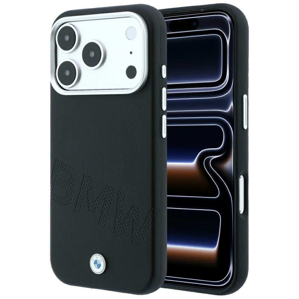 Husa BMW Sign Inclined Deboss Letters Magsafe pentru iPhone 18 Pro Max / 17 Pro Max - Negru